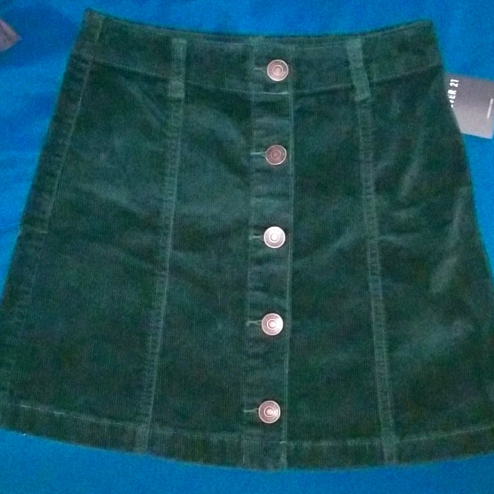 Cute Forever 21 corduroy green button up skirt